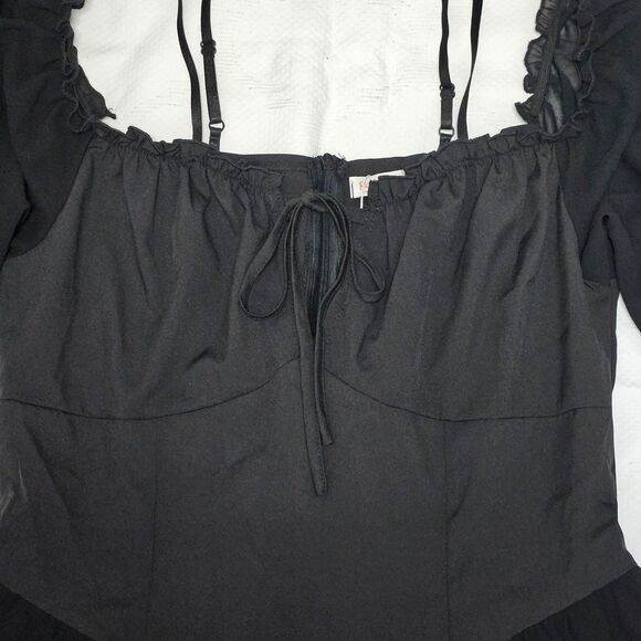 Romwe Dress Women's Lg Black Whimsygoth Fairy Off Shoulder Sheer Bell Sleeve NWT - Picture 8 of 14